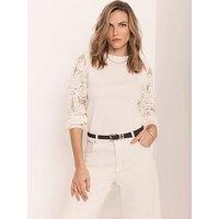 Mint Velvet Ivory Crochet Sleeve Jumper - White