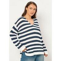 Yours Curve Tape Yarn Stripe Jumper - Cream