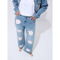 Yours Curve Rose Printed Jean - Blue