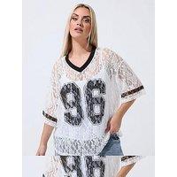 Yours Curve Lace Printed V-Neck Top - White