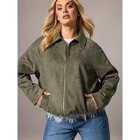 Yours Curve Faux Suede Bomber Jacket - Green
