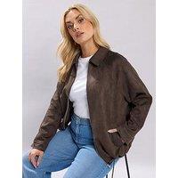 Yours Curve Suedette Bomber - Brown
