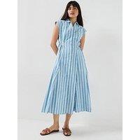 Tommy Hilfiger Tie Detail Cap Sleeve Midi Shirt Dress - Blue