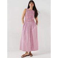 Tommy Hilfiger Smocking Stripe Maxi Dress - Pink
