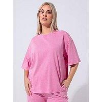 Yours Curve Acid Wash T-Shirt - Pink