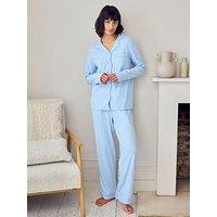 Chelsea Peers Cotton Scallop Edge Long Pyjama Set - Blue