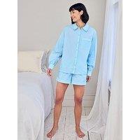 Chelsea Peers Cotton Embroidered Back Time For A Nap Long Pyjama Set - Blue