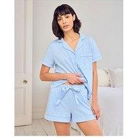 Chelsea Peers Chelsea Peers Cotton Scallop Edge Short Pyjama Set - Blue
