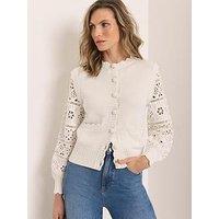 Mint Velvet Ivory Crochet Sleeve Cardigan - White