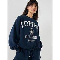 Tommy Hilfiger Varsity Crest Drawstring Hem Relaxed Sweatshirt - Blue