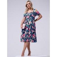 Yours Curve Floral Panel Skater Dress - Blue