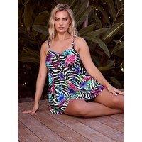 Yours Curve Zebra Bandeau Tankini - Black