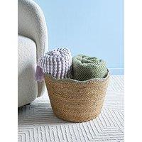 The Very Collection Round Wavy Rim Basket - Natural/Green