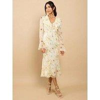 Little Mistress Floral Print Frill Midaxi Dress - Yellow