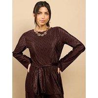 Little Mistress Brown Plisse Longline Co-Ord Top