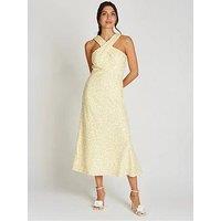 Little Mistress Sequin Waffle Cross Neck Midaxi Dress - Yellow