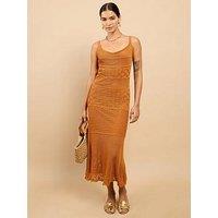Little Mistress Brown Crochet Midaxi Dress