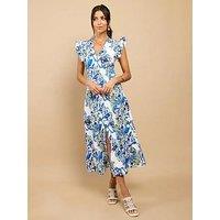 Little Mistress Blue Floral Print Button Down Midaxi Dress