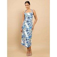 Little Mistress Blue Floral Print Halterneck Midaxi Dress