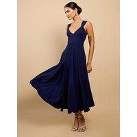 Little Mistress Gathered Strap Midaxi Dress - Navy