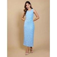 Little Mistress Sequin Waffle Midaxi Dress - Blue