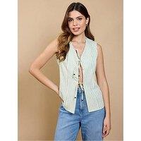Little Mistress Stripe Tie Detail Top - Cream