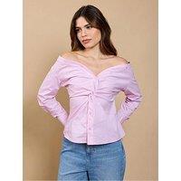 Little Mistress Stripe Twist Detail Shirt - Pink