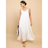 Little Mistress White Embroidered Tie Strap Maxi Dress