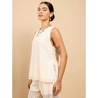 Little Mistress Cream Lace Bow Detail Top