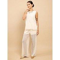 Little Mistress Cream Lace Wide Leg Trouser