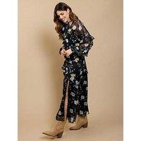 Little Mistress Floral Print Frill Midaxi Dress - Black