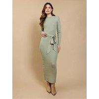 Little Mistress Tie Waist Midaxi Dress - Green