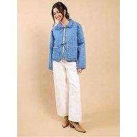 Little Mistress Denim Quilted Tie Detail Jacket - Blue
