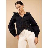 Little Mistress Embroidered Frill Top - Black