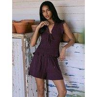 Nobodys Child Aven V-Neck Shirred Top - Plum