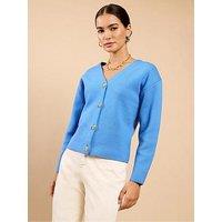 Little Mistress Button Detail Knit Cardigan - Blue