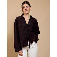 Little Mistress Tie Detail Blouse - Brown