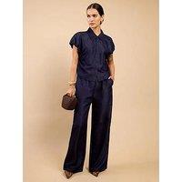 Little Mistress Indigo Denim Wide Leg Trousers - Navy
