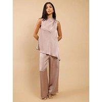 Little Mistress Mink Satin Wide Leg Trousers