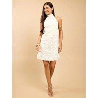 Little Mistress Textured Halterneck Mini Dress - Cream