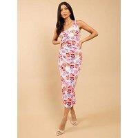 Little Mistress Floral Print One-Shoulder Midaxi Dress