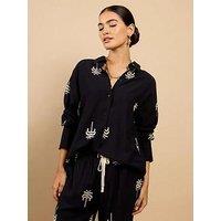 Little Mistress Black Embroidered Co-Ord Shirt