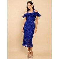 Little Mistress Blue Crochet Bardot Midaxi Dress