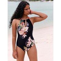 B By Ted Baker Koi Floral Halter Swimsuit - Black