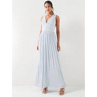Six Stories Pleated Plunge Maxi Dress - Blue
