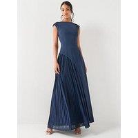 Six Stories Cap Sleeve Pleated Maxi Dress - Navy