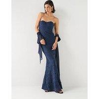 Six Stories Lace Corset Maxi Dress With Neck Scarf - Navy