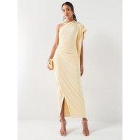 Six Stories Asymmetric Stretch Gathered Maxi Dress - Lemon