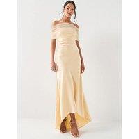 Six Stories Bardot Satin Maxi Dress - Lemon Yellow