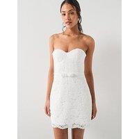 Six Stories Lace Bardot Corset Mini Dress - White